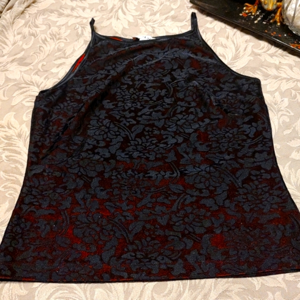 🐈‍⬛🎀🐈‍⬛ Sultry Gothic Bebe Black Floral Velvet & Crimson Scarlet Red Top - LJ - Picture 3 of 12